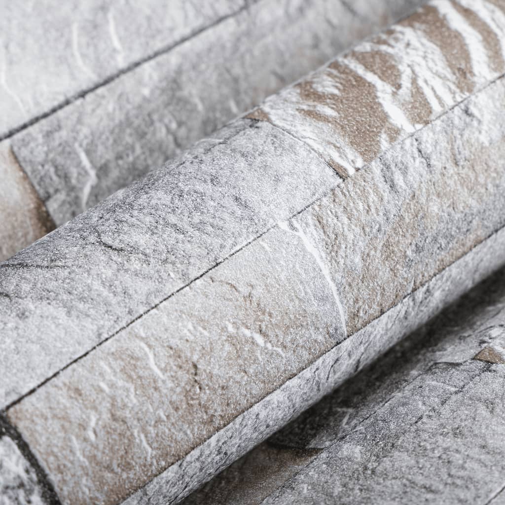 Wallpaper 3D Stone Look Grey and Brown 10x0.53 m Non-woven